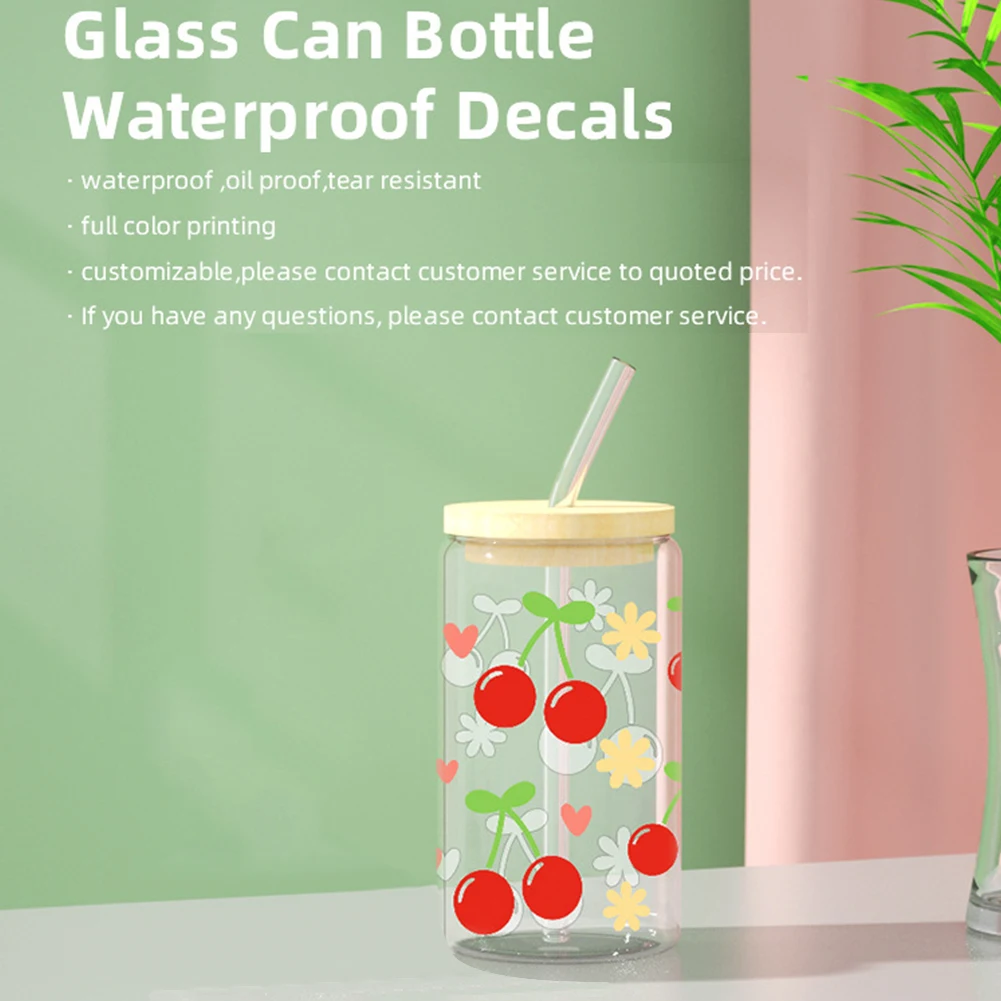 8Pcs Summer Series Glass Wrap Sticker Waterproof Cup Wrap Cartoon Print Sticker Refrigerator Notebook Kettle Book
