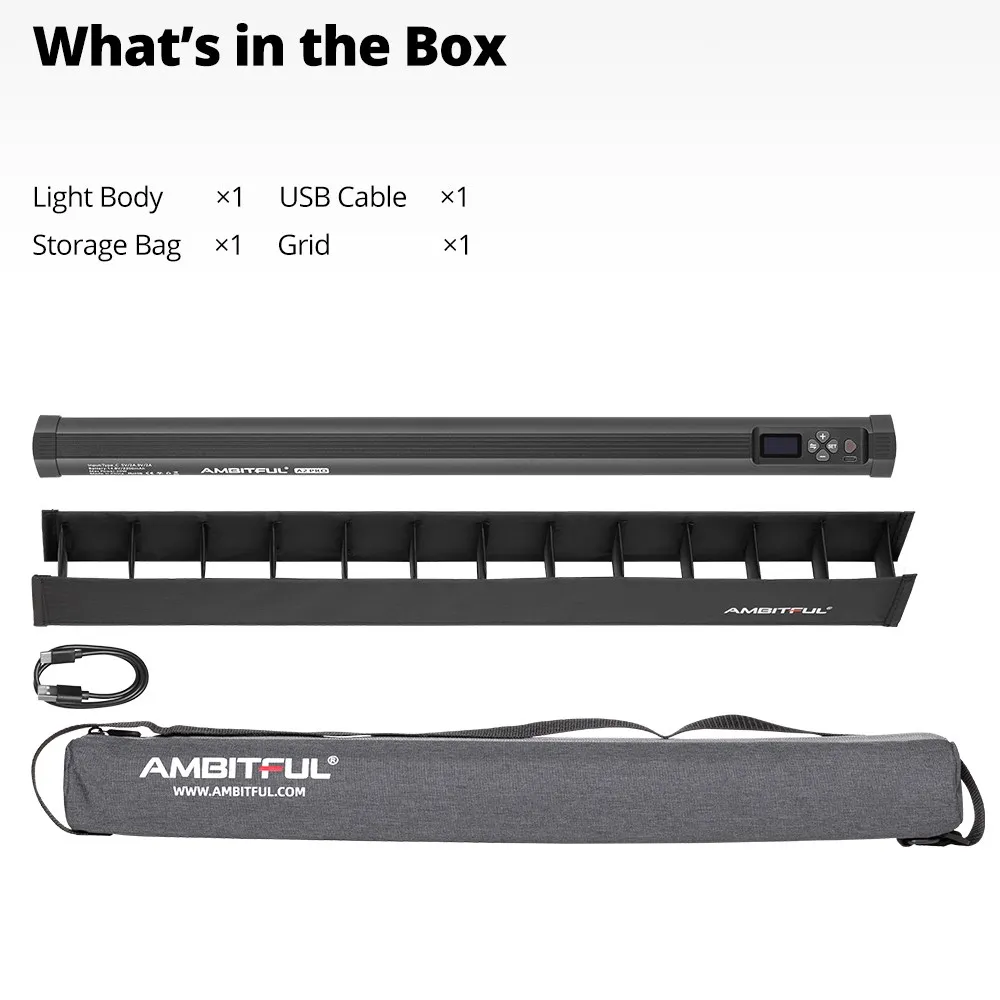 AMBITFUL A2 PRO 2500K-8500K A2PRO RGB Tube Light Full Color LED Video Stick Light with Built-in Lithium Battery Control by APP 2