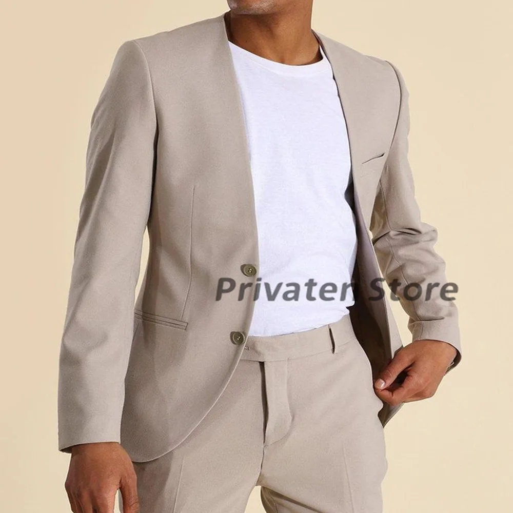 Men Suits High Quality 2024 Two -Piece khaki Loose Two Button Casual Sports Jacket Top And Pants costume homme