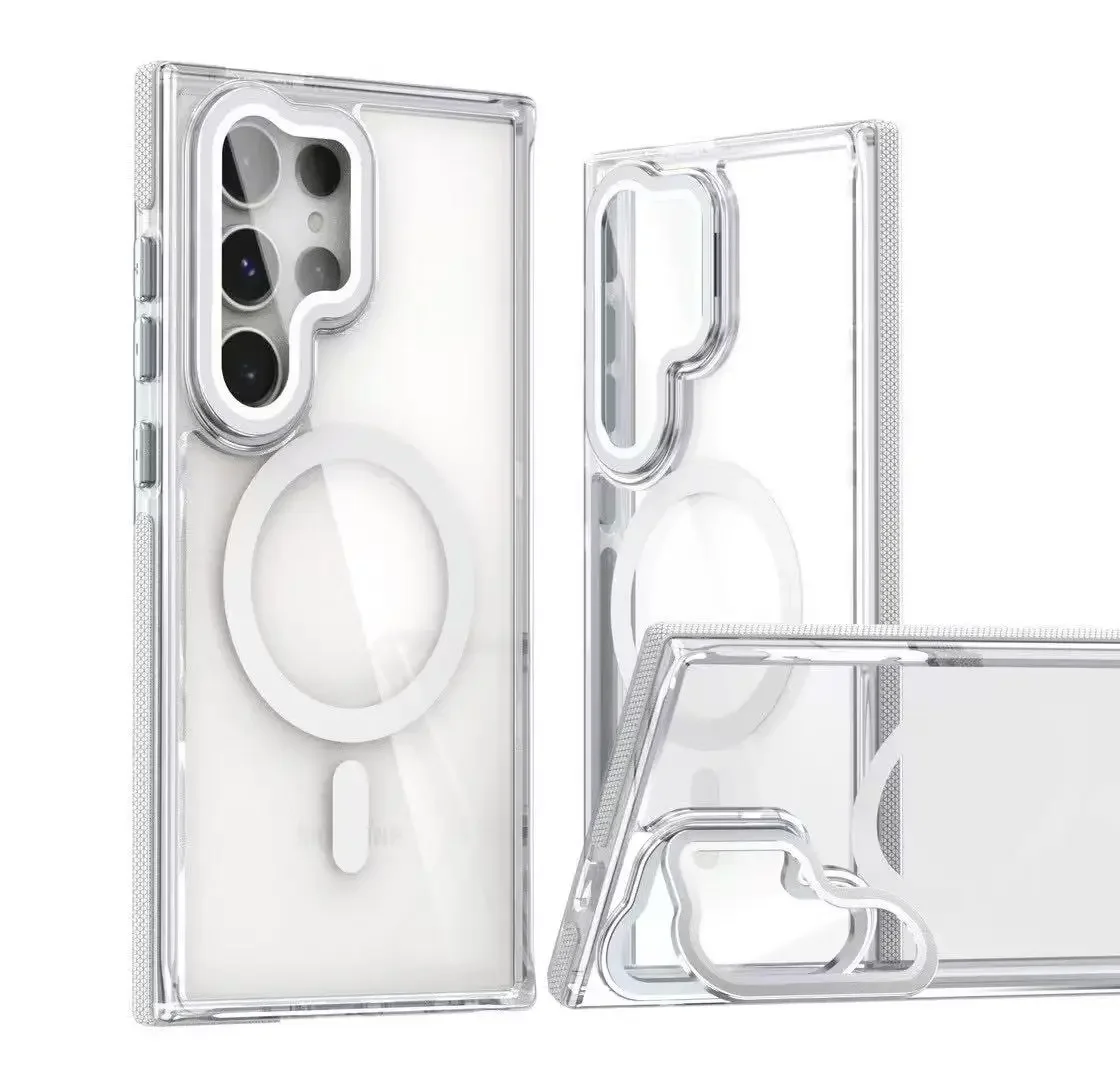 Luxury Magnetic Shockproof Clear Phone Case with MagSafe Wireless Charge Lens Holder