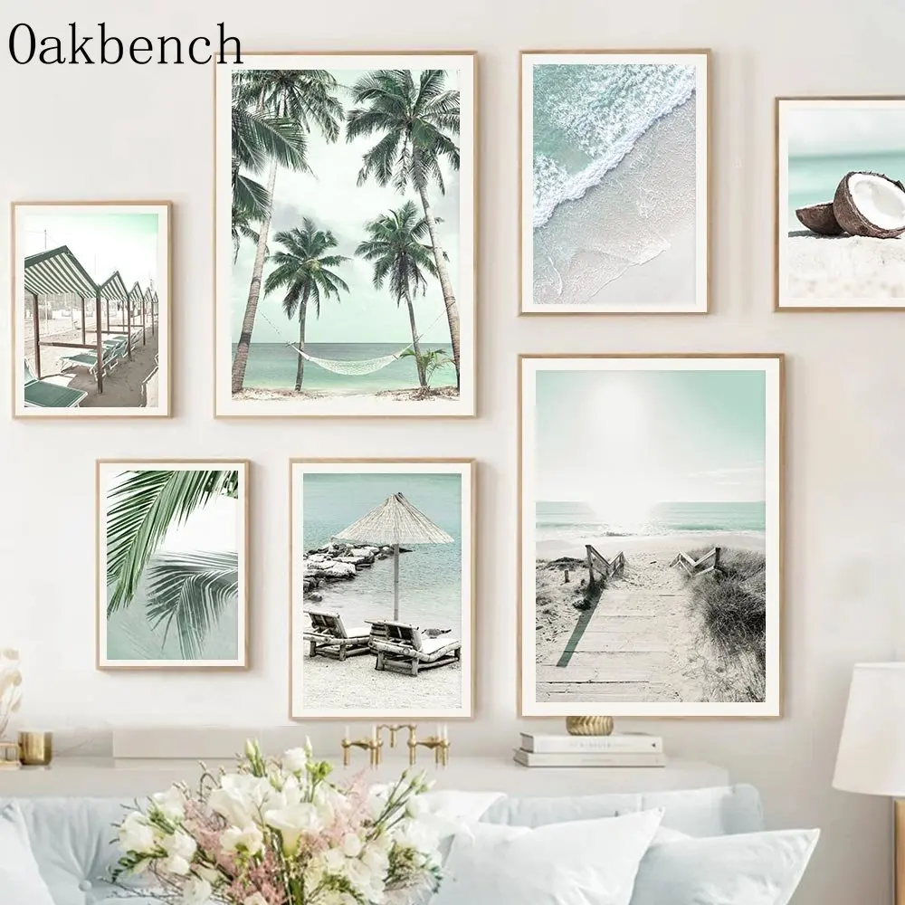 

Sea Beach Canvas Painting Palm Leaf Print Pictures Coconut Painting Poster Bridge Wall Art Nordic Wall Poster Living Room Decor