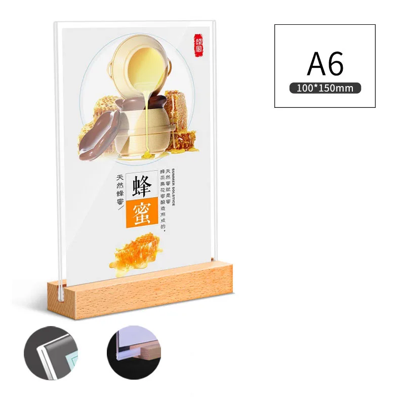 Cadre Photo Acrylique Double Face Avec Base En Bois – Format A4, A5, A6 – Pour Certificats, Photos, Menus - 9