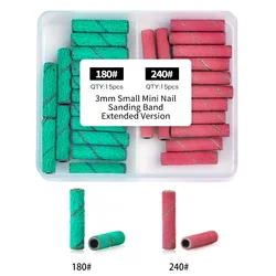Mini Extra Long Sanding Bands Set for Acrylic and Polish Gel Removal with Stainless Steel Cuticle Drill Bit (2Colors 3mm 30pcs)
