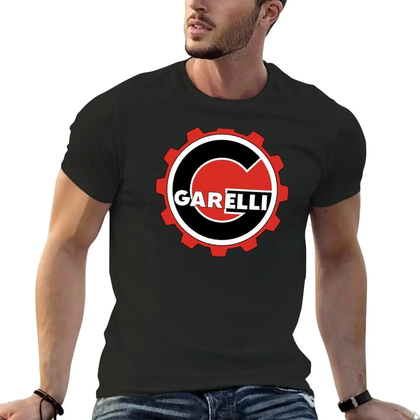 T-Shirt Vintage Garelli Moto Badge T-Shirt Abbigliamento Estetico Magliette Nere Per Uomo