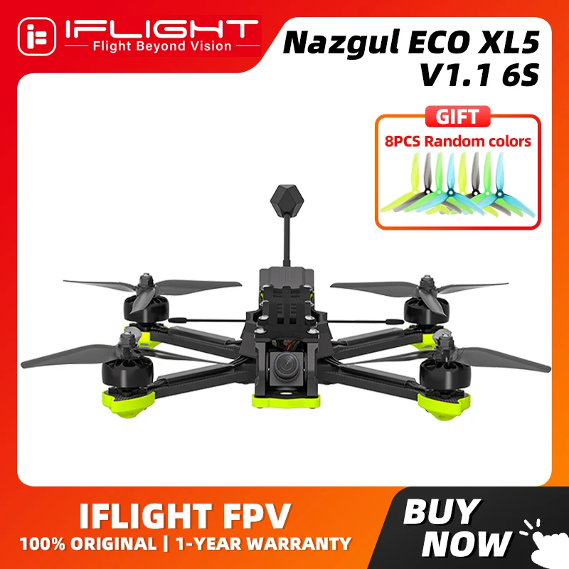 iFlight Nazgul XL5 ECO V1.1 6S Analog Drone BNF with BLITZ 5.8G 1.6W VTX  BLITZ ATF435 E55S Stack XING-E Pro 2207 1800KV Motors
