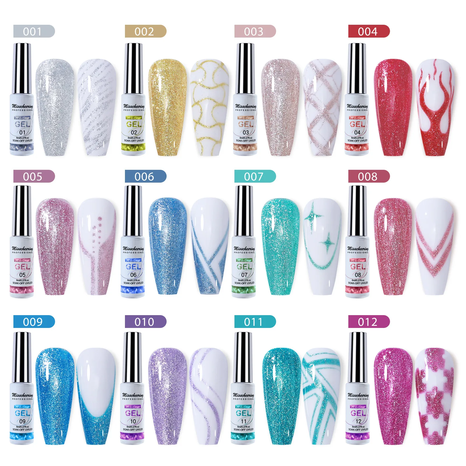 12Pcs Linie Gel Nagellack Set Semi Permanent UV Gel für DIY Malerei Zeichnung Maniküre Lack Nail Art Liner Gel Gebürsteter Kleber – Detail 4