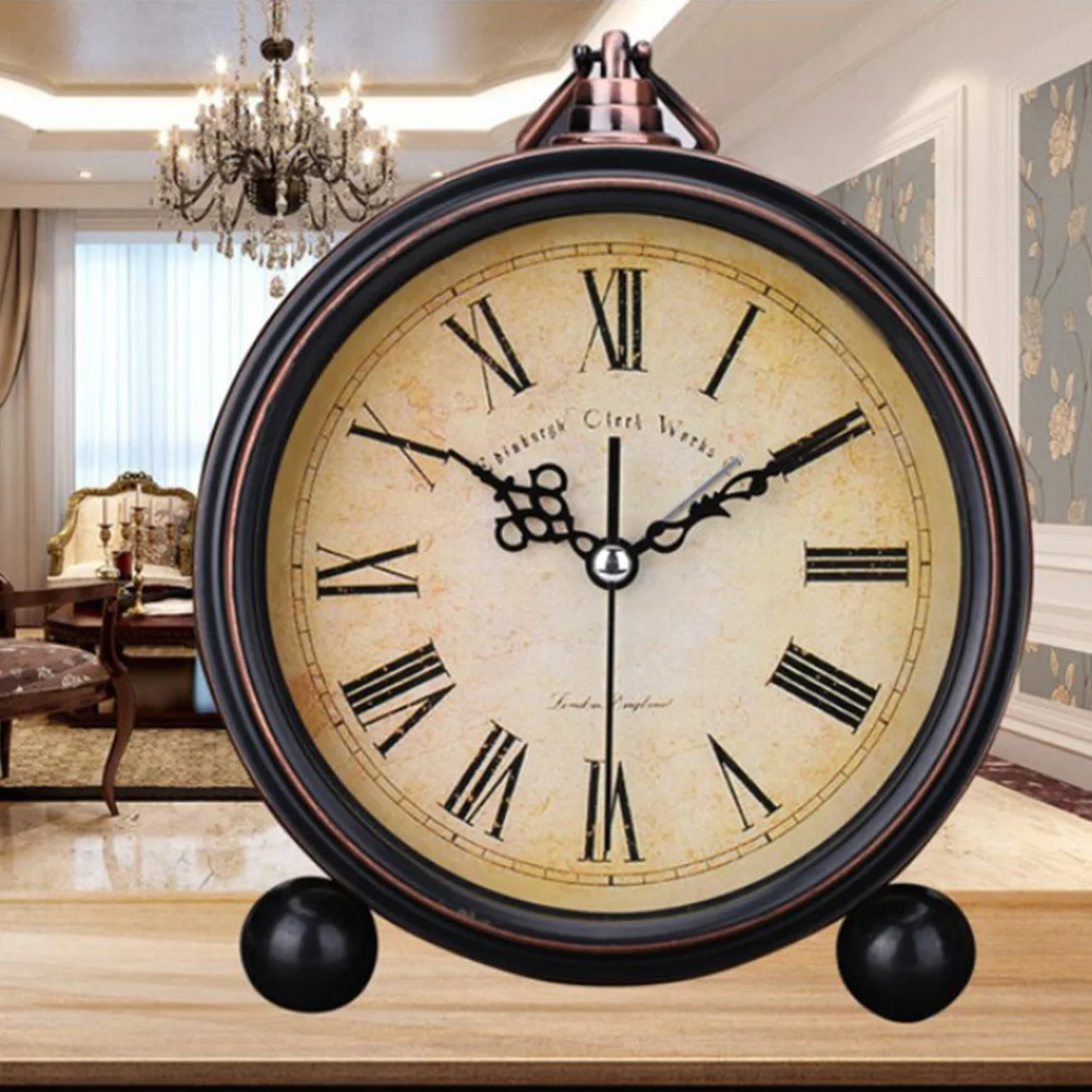 European Style Office Roman Numerals Alarm Clock Decorative Modern Desktop For Home Round Quartz Retro Flower Print Vintage |