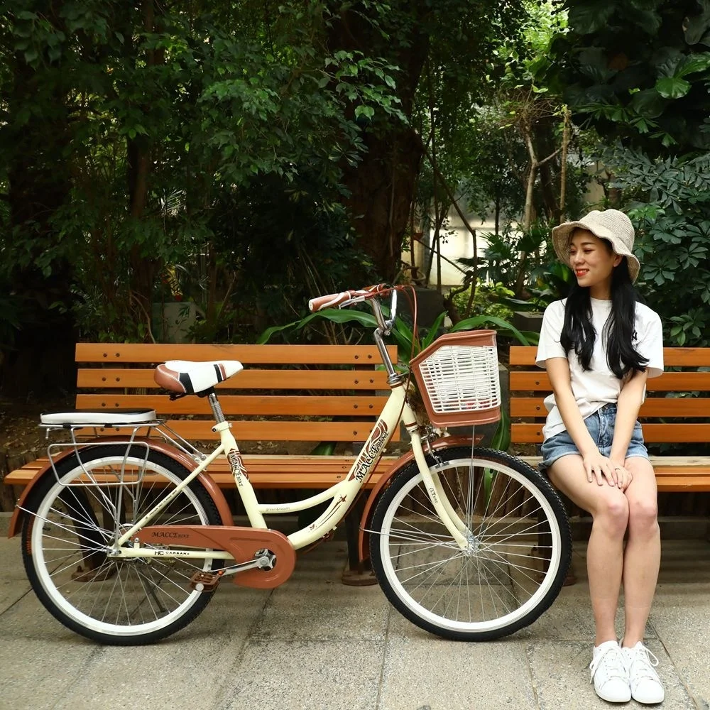 Vélo De Ville Femme Blanc - Cadre Aluminium 6 Vitesses - Fabriqué En Italie