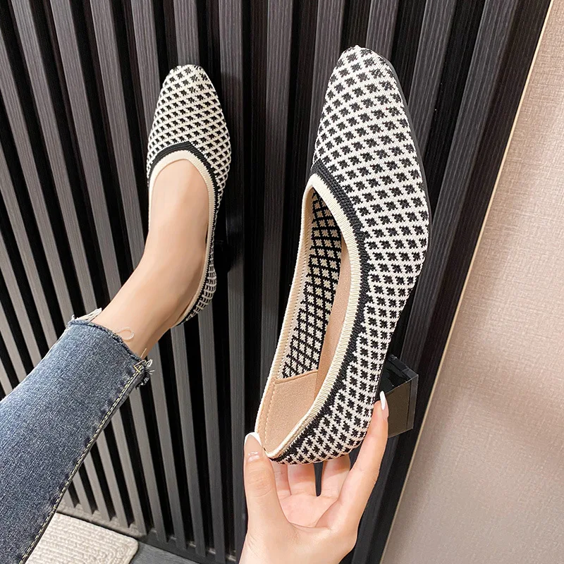 High Heels Shoes Women Pumps 2022 New Spring and Autumn Pointed Fashion Knitting Breathable Woven Plus Size 43 Lady Shoes Women