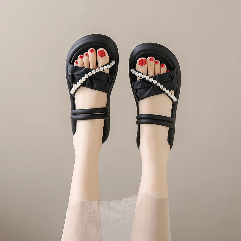 Aphixta 4.5cm String Bead Sweet Sandals Slip On Women Shoes Two Way Wear Casual Summer Zapatos Mujer Wedges Woman Sandal Size 41