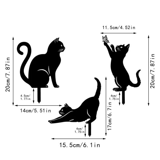 Fém Macska Dekoratív Kerti Tétek Állati Sziluett Tét Dekorok Az Udvarok Kertjéhez Művészet Fekete Gyep Hátsó Udvari Betétkártyák - Image 6