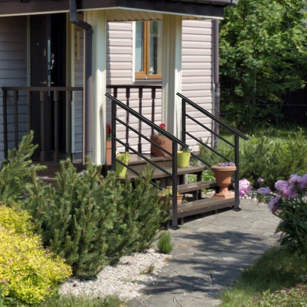 哑光黑色 1-4阶 可调节  直扶手 庭院楼梯扶手-17