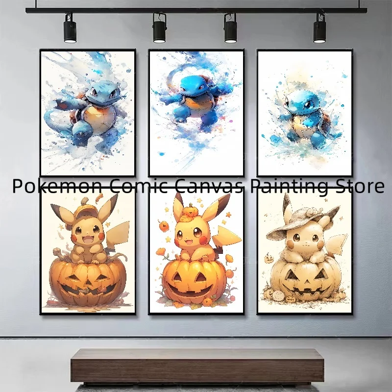 

Canvas Surrounding Anime Pokemon Pikachu Squirtle Art Wall Stickers and Posters Bedroom Decoration Christmas Gift for Children