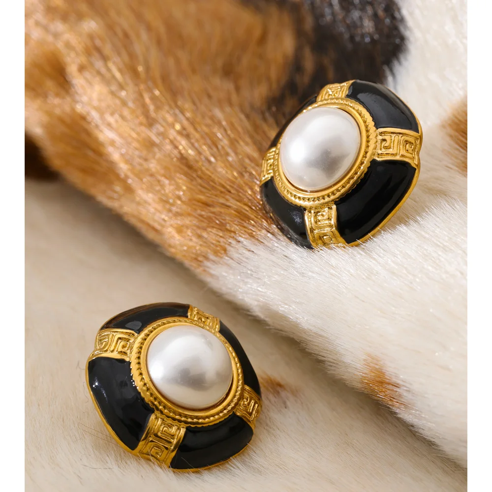 Yhpup Earrings Simulated Pearl Stainless Steel for Women
