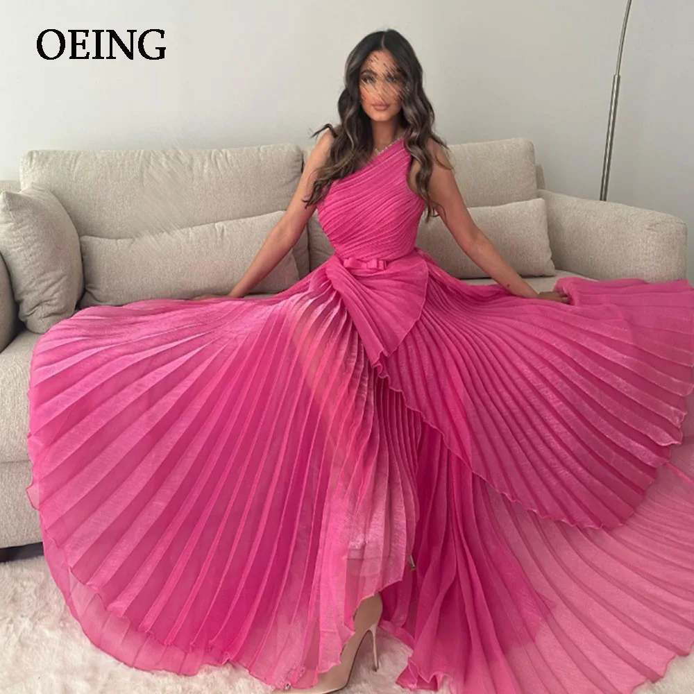 

OEING Rose Pink One Shoulder Prom Dresses Crimping Prom Gown Formal Occasion Vestidos De Fiesta Elegantes Para Mujer 2023
