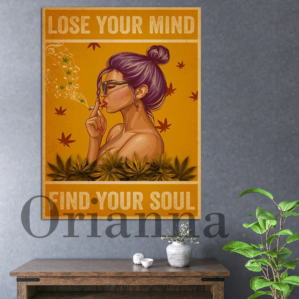 

Lose Your Mind Find Your Soul Wall Art Mental Health Wall Decor Music Wine Woman Art Prints Vintage Retro Style Canvas Poster