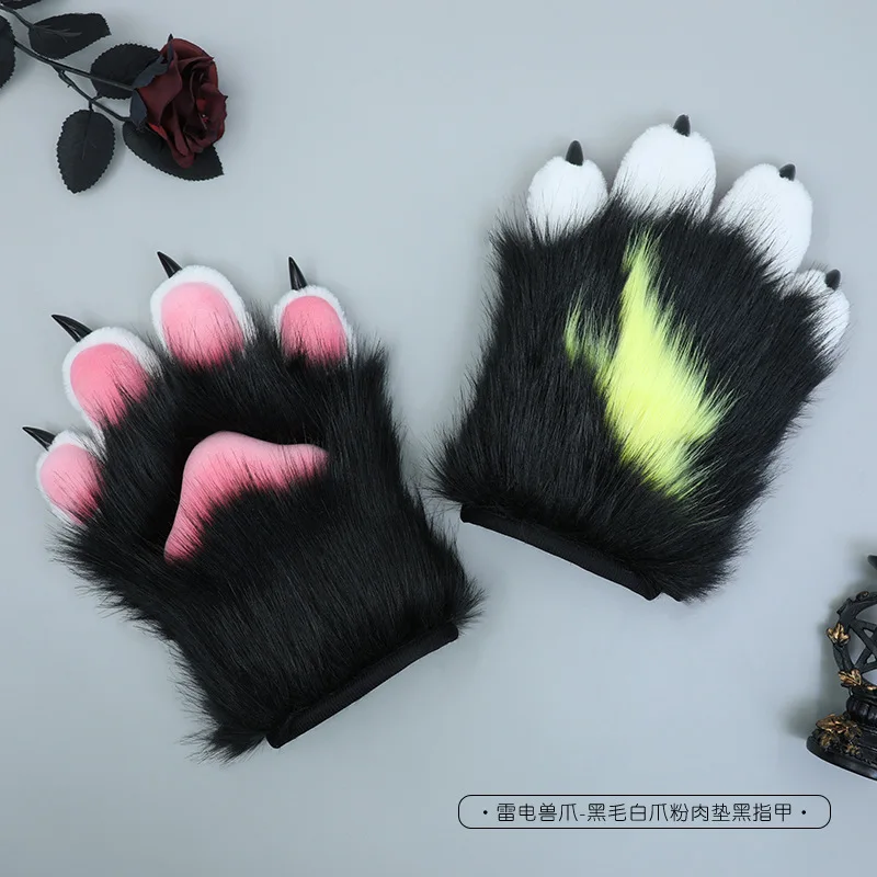 gothic-lolita-accessories-winter-women's-gloves-hand-made-plush-cosplay-costume-warm-hands-female-cute-furry-paws-thermal-gloves