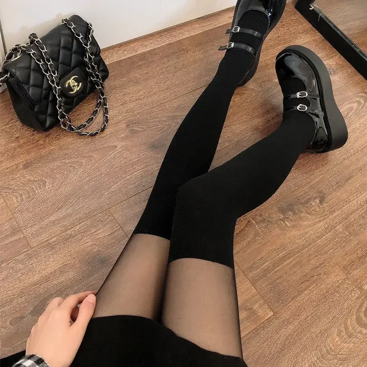 Sexy Patchwork Farbe Frauen Strumpfhosen Gefälschte Strümpfe Oberschenkel Hohe Strümpfe Schwarz Farbe Seide Socken Japanischen Stil JK Socke – Detail 5