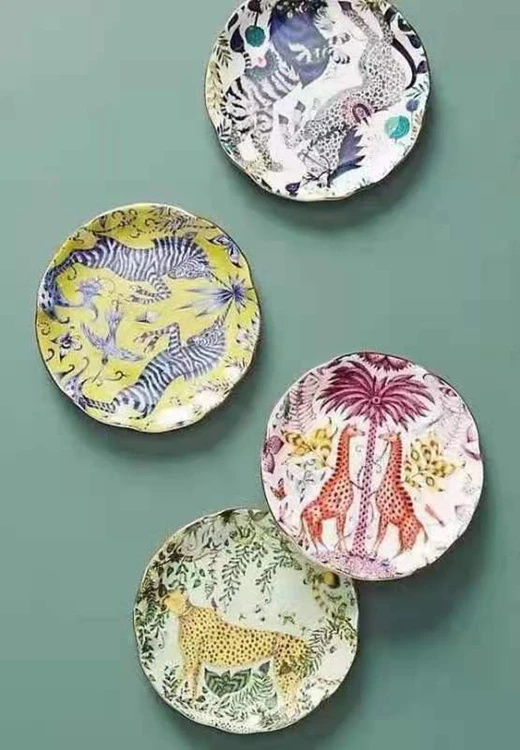 Anthropology Trinket Dish Forest Animal Hand-painted Tray for Home Decor Ceramic Plates Upscale Hotel Placement cute platter