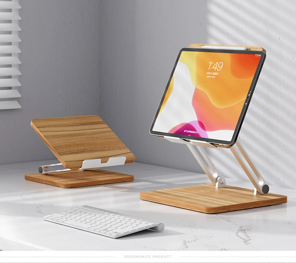 universal de madeira desktop tablet suporte metal ajustável dobrável titular para ipad pro ar mini samsung xiaomi huawei suporte