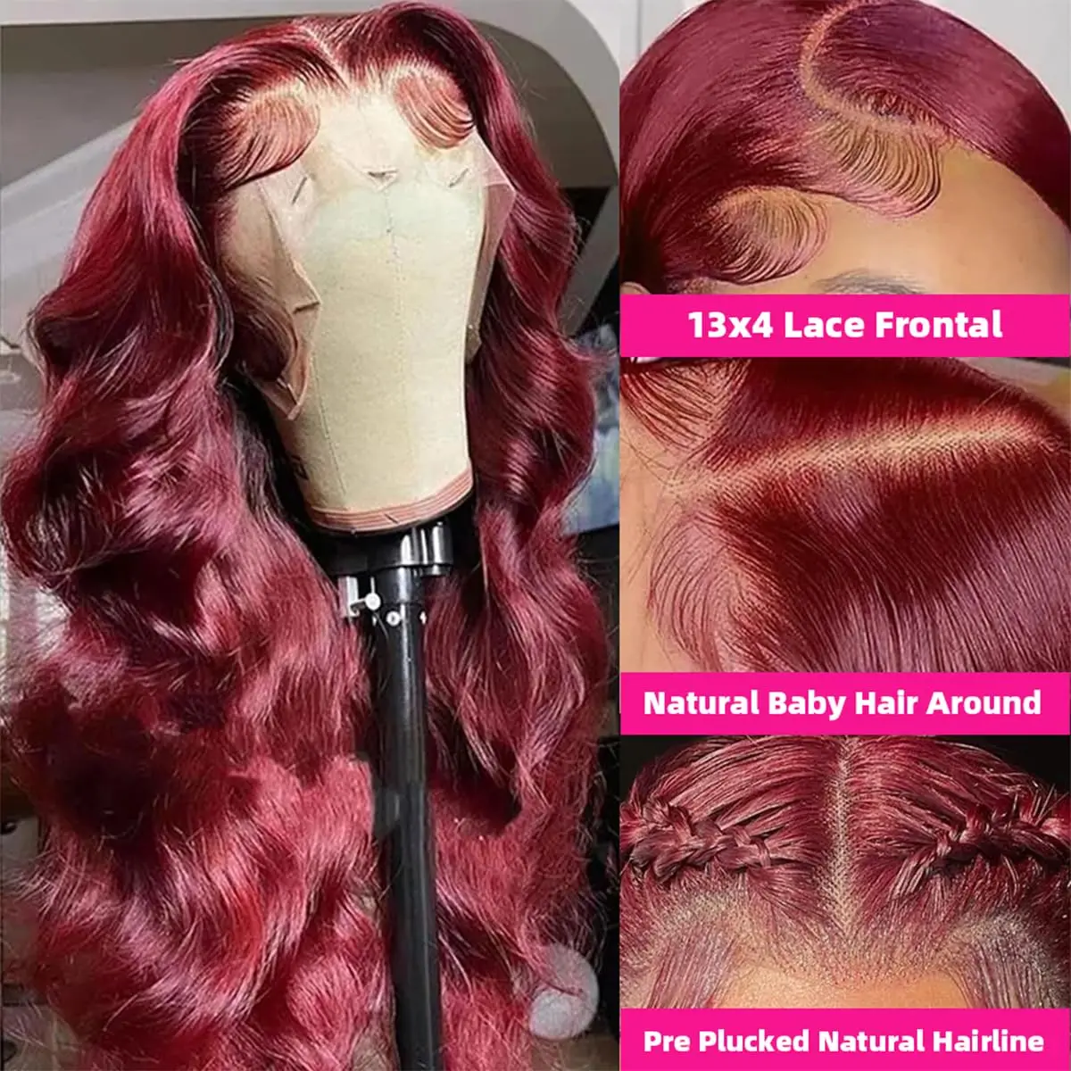 Burgundy Lace Front Wigs Human Hair 13x6 180 Density 99J Body Wave Lace Frontal Human Hair Wigs 100% Pre Plucked 30 Inch 5x5 4X4
