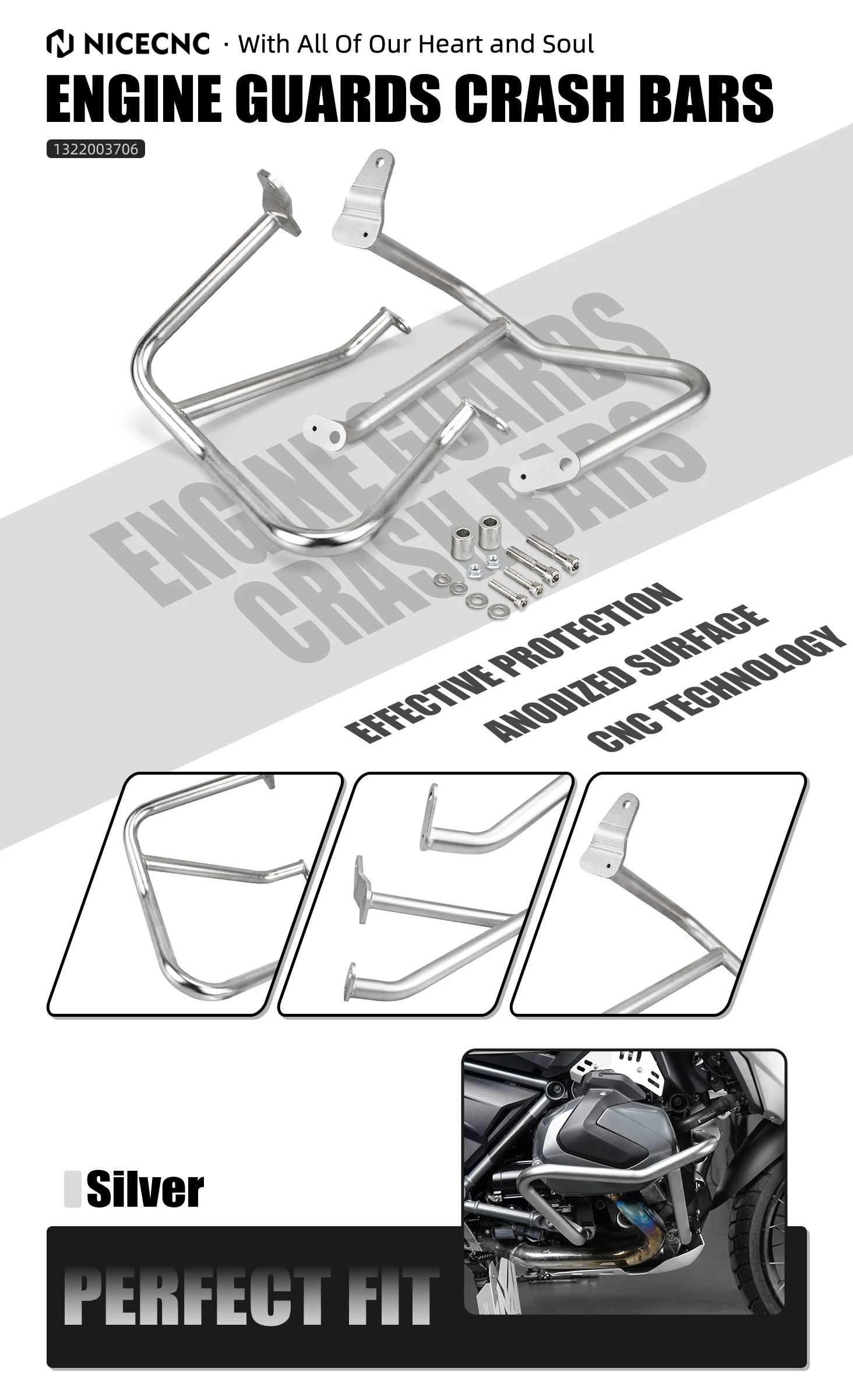 Für BMW R1250GS R1250GS 2019–2024, Motorschutz, Sturzbügel, obere Sturzbügel, R1250GS 2019 2020 2021 2022 2023 Edelstahl – Detail 3