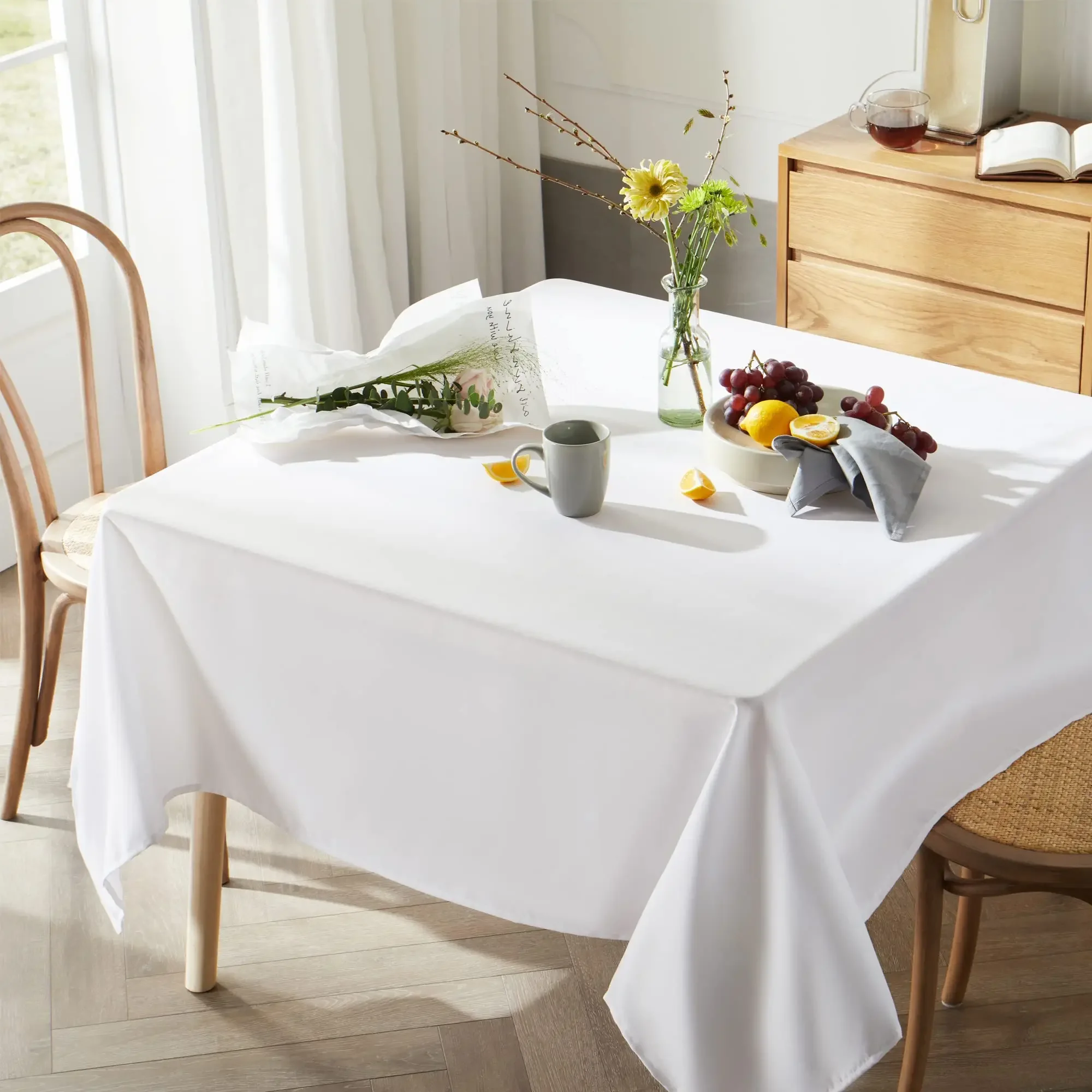 White Table Cloth Waterproof Anti Scratch Polyester Tablecloth Decorative Washable Fabric Table Cover Home Dining Buffet Party 3