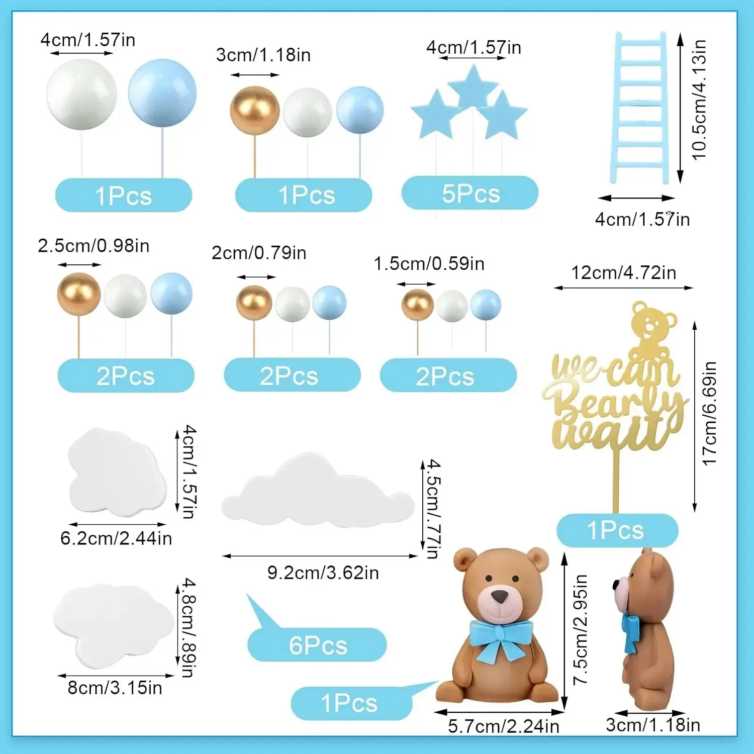 Braunbär-Kuchendekorationen, „Wir können Bearly Wait“-Kuchenaufsatz für Geburtstag, Babyparty, Partyzubehör, Dekorationen – Detail 2