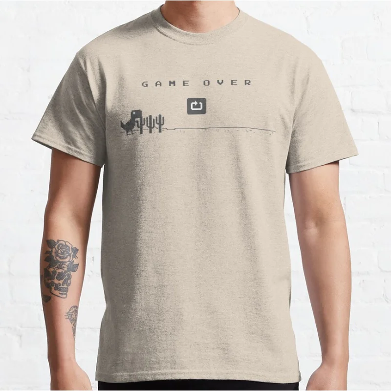 Game Over Funny Offline T Rex 90er Jahre Cartoon Pixel Videospiel Dinosaurier T-Shirt für Männer große Größe Erwachsene Tops S-6XL