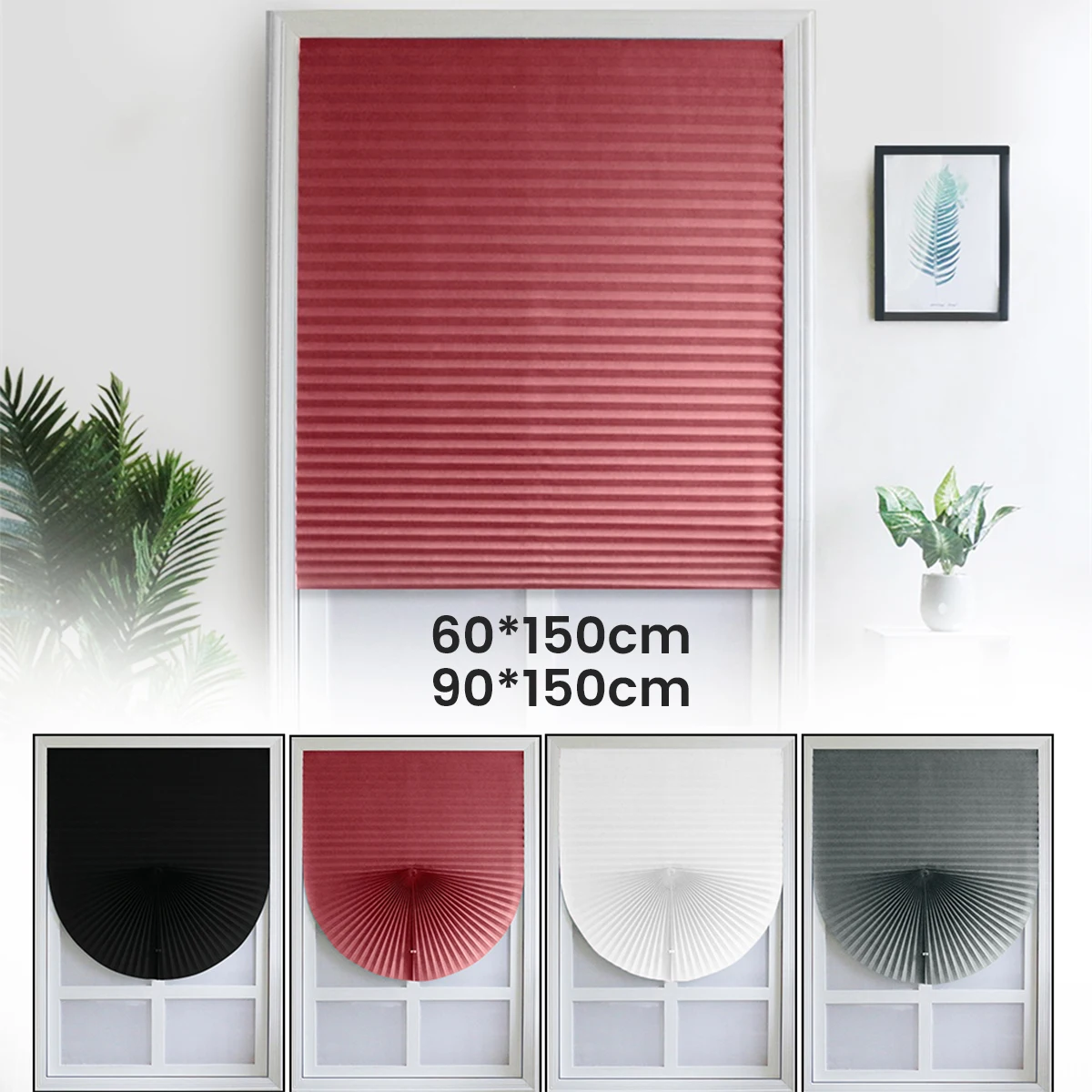 Cordless Pleated Fabric Window Blinds for Bathroom Office Privacy