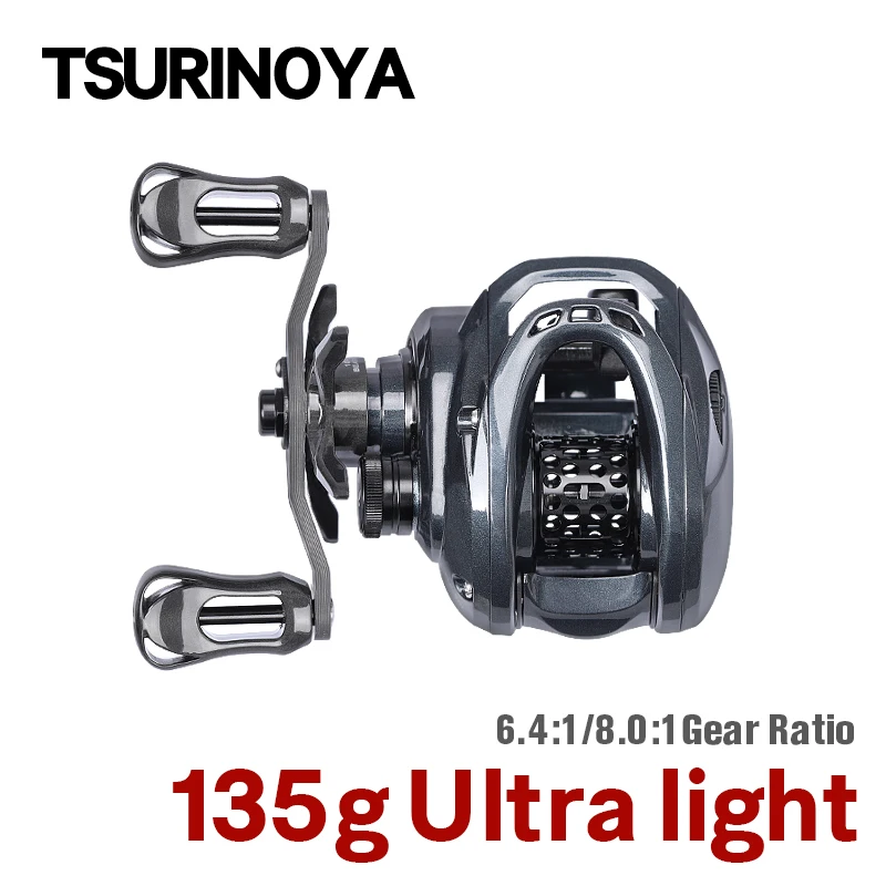 

TSURINOYA Baitcasting Reel Ultra Light 135g GENIUS 50H ELF 6.4:1 8.0:1 Gear Ratio10+1 Ball Bearings 4kg Max Drag Fishing Coil