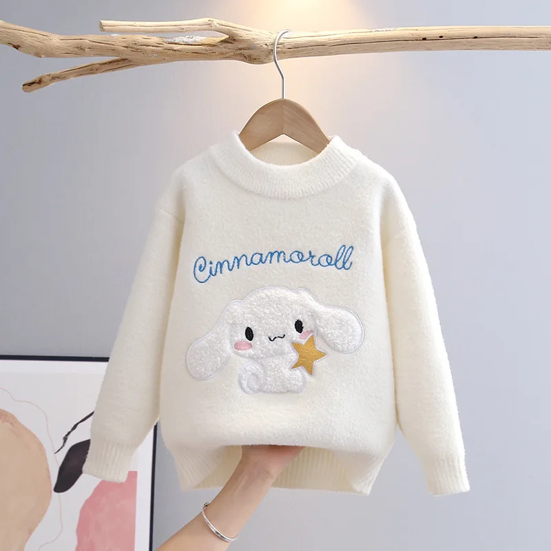 

Sanrio Cinnamoroll Autumn Winter Children Knit Sweater Girls Round Neck Knitwear Kids Thick Pullover Top Baby Clothing Warm 3-6Y