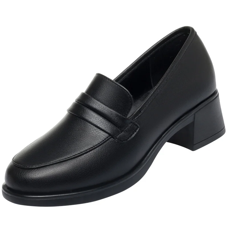 Spring Autumn Loafer Woman New Soft Leather Shoes Black Work