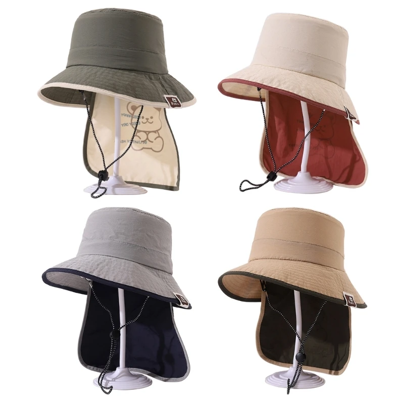 

Outdoor Bucket Hat with Neck Flap Bear Pattern Fisherman Hat for Adventures