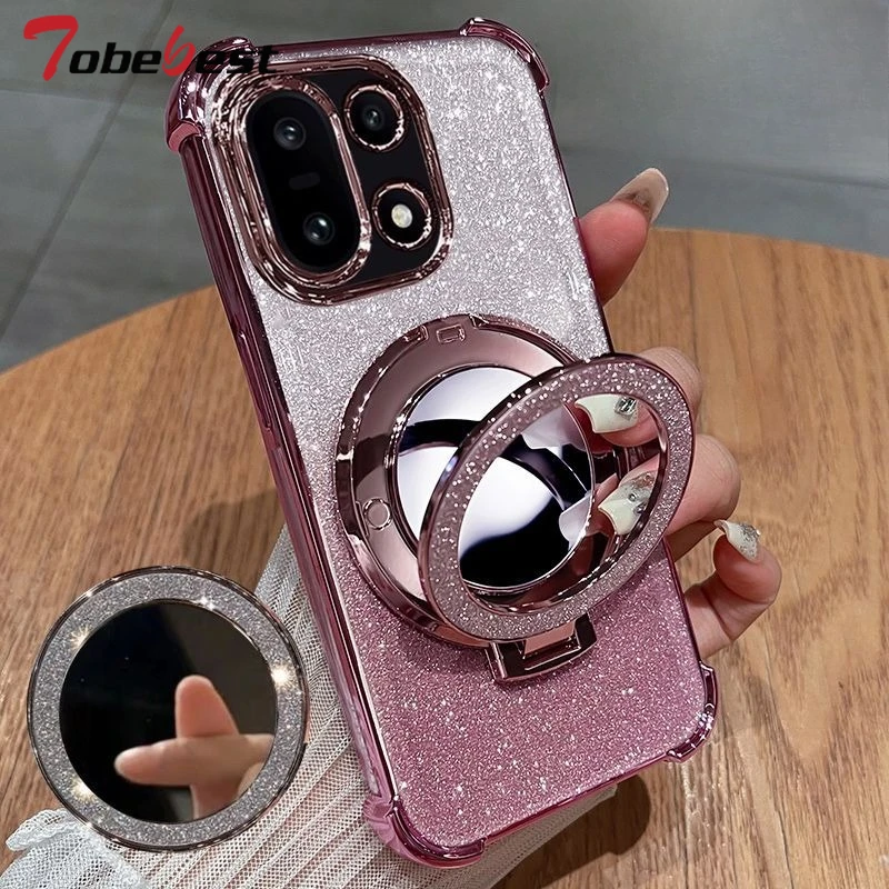 Glitter Mirror Magnetic Stand Case - Shockproof Plating Silicone Cover