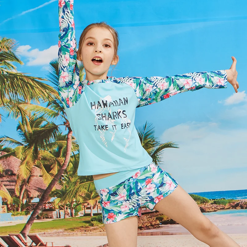 Girls' Long Sleeve 2-Piece Rashguard Swimsuit Bathing Suit UPF 50+ Sun Protection Swimwear Print for Kids 3-14 Years