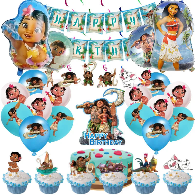 

Disney Moana Theme Girl Birthday Party Foil Balloons Decoration Supplies Baby Shower Kids Party Moana Banner Cake Toppers Decor