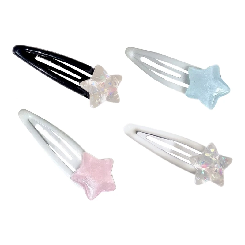 Clear Shining Star Shape Snap Hair Clip Spring Summer Hair Clip for Woman Girls Taking Photo Shopping Travel Non-slip clear dish base clip pole spring clamp pop price tag display standee