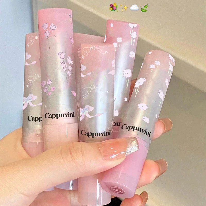 Floral Mirror Glass Solid Lip Gloss Water Light Round Tube Lipstick Clear Oil Jelly Lip Glaze Natural Nude Moisturizing Lip Tint 6