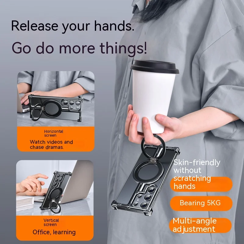 For Samsung Galaxy S24 S23 Ultra Metal aluminum Magnetic Magsafe Phone Case Sport Ring car phone holder Bumper Protective cover