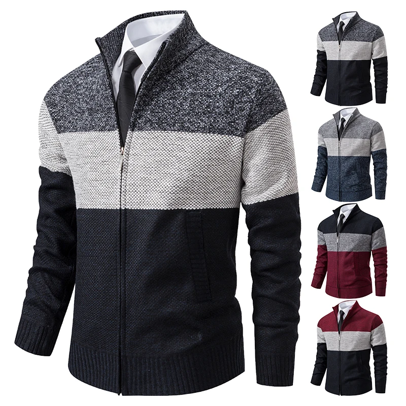 Cardigan sweater men's autumn and winter new stand-up sweater trend sweater coat 4
