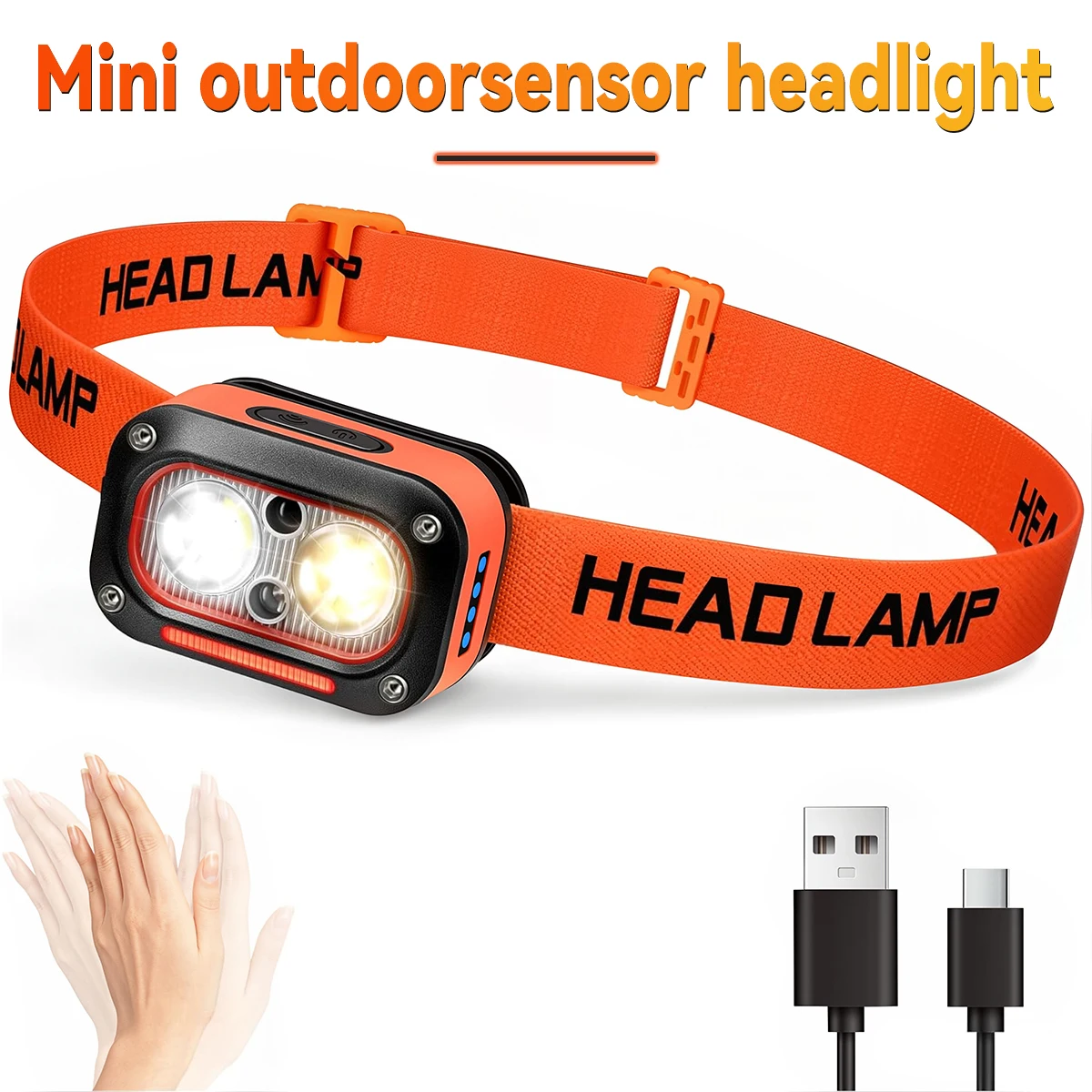 USB 충전 LED 헤드램프 5가지 모드를 갖춘 매우 밝은 헤드라이트 하이킹 캠핑 낚시를 위한 방수 미니 야외 센서 헤드램프