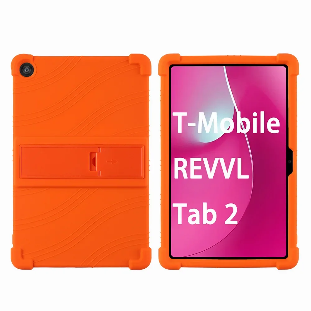 Custodia for T-Mobile REVVL Tab 2 Tablet da 10,1 pollici 2025 Custodia robusta antiurto, Custodia protettiva W 360 Cavalletto girevole + Cinghia da polso + Tracolla(Orange