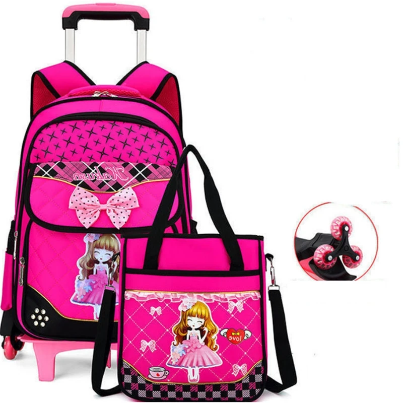 

School Wheeled Backpack For Girls School Trolley Bag for girls with Handbag Children school Rolling backpack Satchel with Wheels