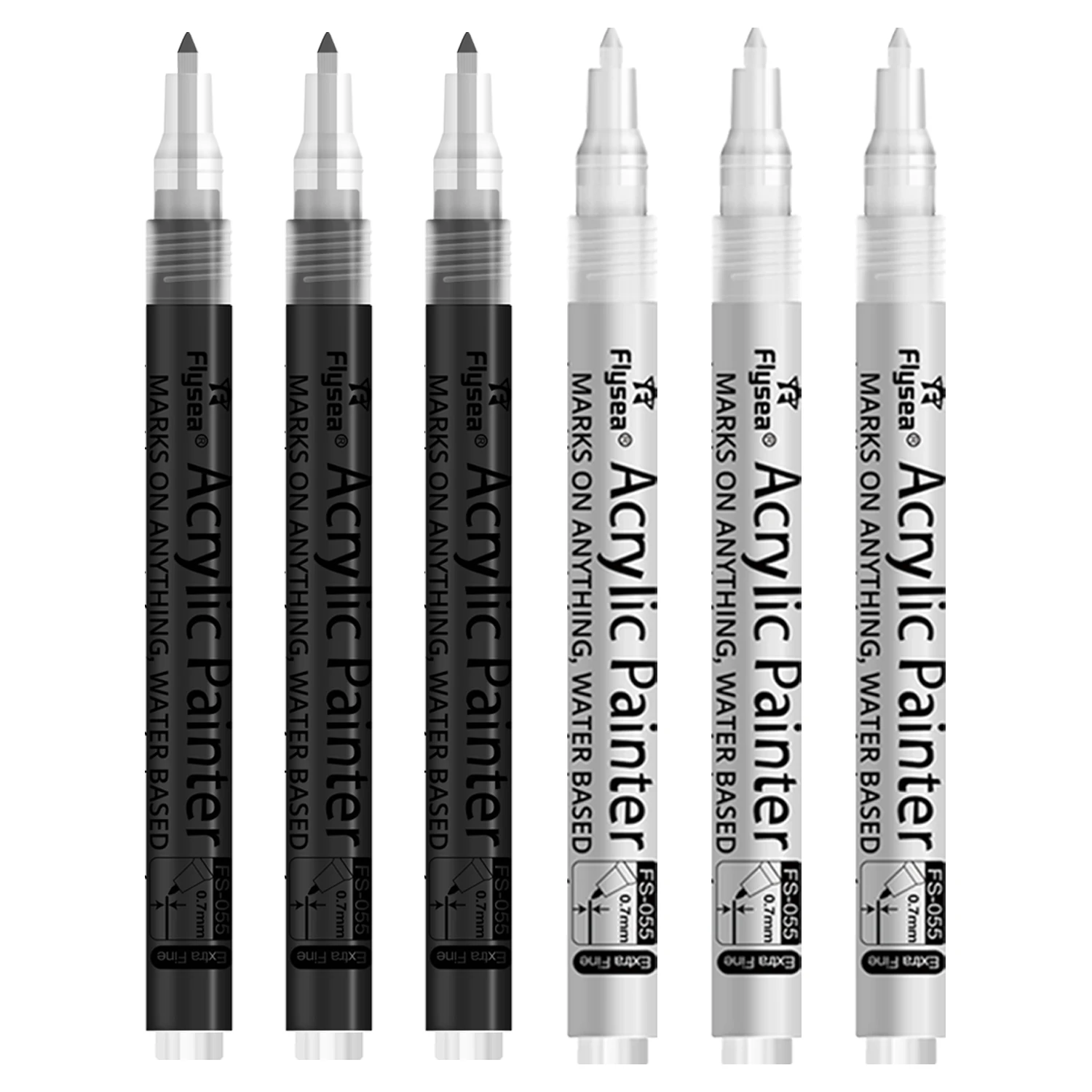 Pennarelli Acrilici JEFFNIUB - Set 6 Tonalità Di Grigio, Punta Flessibile 0.5-8 Mm, Inchiostro Waterproof, Per Pittura Su Roccia E Legno