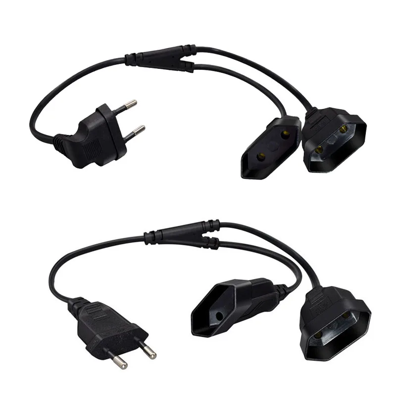 1PCS 0.5M CEE7/16 EU 2 Prong Male to Female Dual Output,2 Ways Outlet Extension Cord European M/F Power Splitter Cable