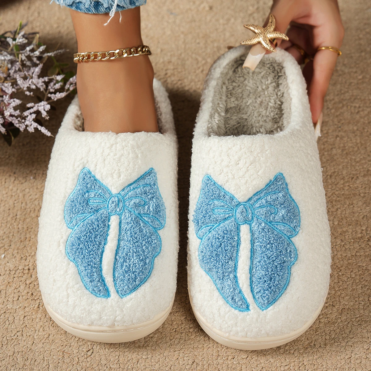 لطيف القوس المرأة نعال تدفئة مريح موضة الشتاء داخل...