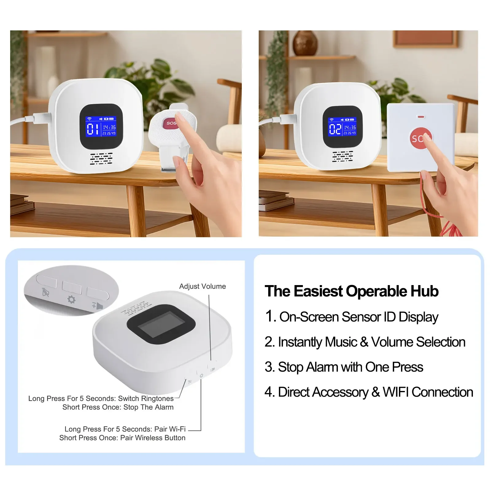 Bouton SOS WiFi Topvico Tuya pour les personnes âgées, alarme d'urgence, alerte de chute, bracelet bouton panique pour seniors 4
