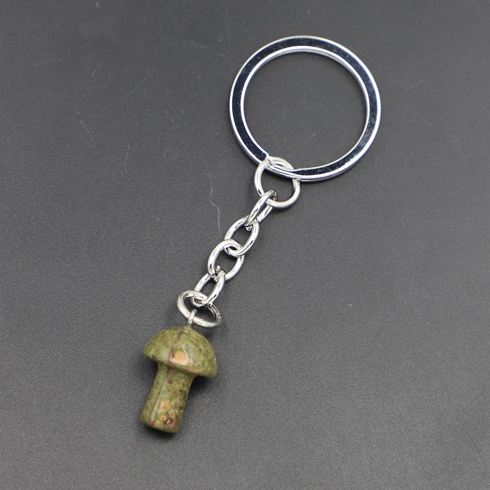 Natural Crystal Agate Mushroom Keychain Bag Hanging Decoration Fashion Cute Keyring Jewelry Accessories Gift Wholesale 10Pcs/Lot