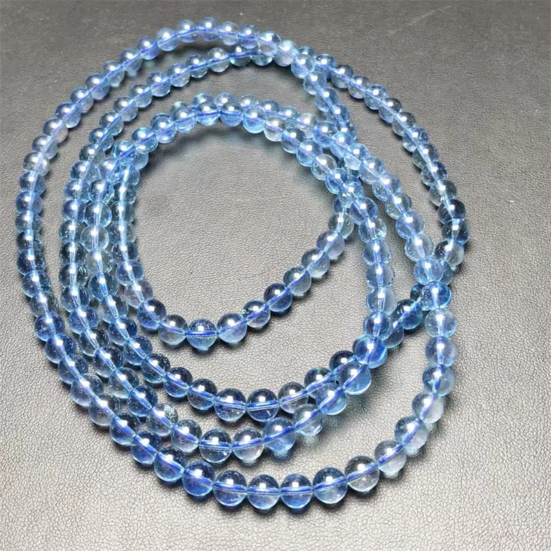 

Natural Aquamarine Triple Circles Bracelet Fashion Gemstone Crystal Jewelry Bangle For Women Healing Bohemia Holiday Gift 6MM